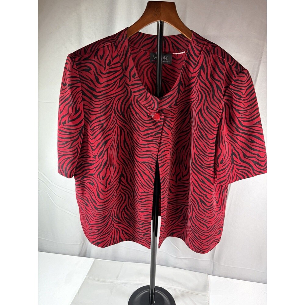 Vintage MHM Melissa Harper Red  Zebra Stripe Short Sleeve Single Button BlouseXL